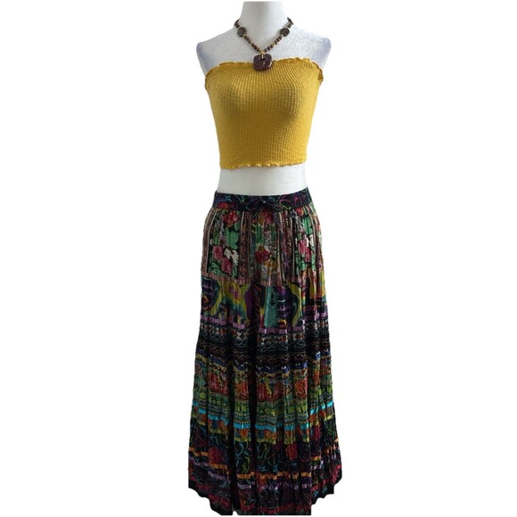 Womens Boho Maxi Skirt M Multicolor Patchwork Tiered Coachella Boho Festival - Picture 1 of 8